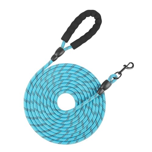 【ChopEase】 ロングリード 5m/8m/10m/15m/20m/30m、大型犬と中型犬に最適、絡まない犬用リード、快適なハンドルと反射ストリップ付き屋外での犬の散歩に最適な、ナイロン製の追跡用延長ロープ (ブルー,8M)