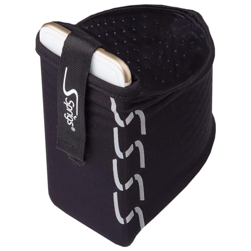 SPRIGS Armband for iPhone 11/x/xr/8/7 Plus, Galaxy S10/S9, Google Pixel 4. Lightweight & Comfortable Running Armband, Stretches - Black Reflective, Small