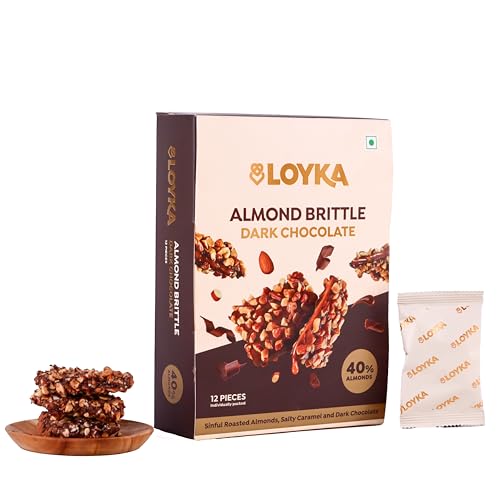 Image of Loyka Almond Brittle Dark Chocolate Box - 12 pcs | 46% Dark Chocolate | Premium Gift Hamper | Choco & Nut Dryfruit Delicacy | Roasted California Almonds (45%) | Any-time snack