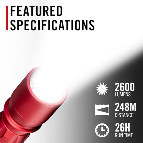 Image of Coast XP11R 2600 Lumen USB-C Rechargeable LED Flashlight with Slide Focus and Pure Beam Focusing Optic, 4 Light Modes, Red