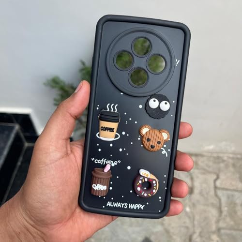 Image of Outlouders Back Cover for Oppo F27 5G | Cute Fun Cartoon 3D Bear Silicone | Full Body Protection Bumper Case (Black)