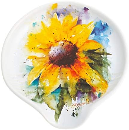 DEMDACO Sunflower Watercolor Yellow On White 5 x 5 Glossy Stoneware Spoon Rest