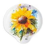 DEMDACO Sunflower Watercolor Yellow On White 5 x 5 Glossy Stoneware Spoon Rest