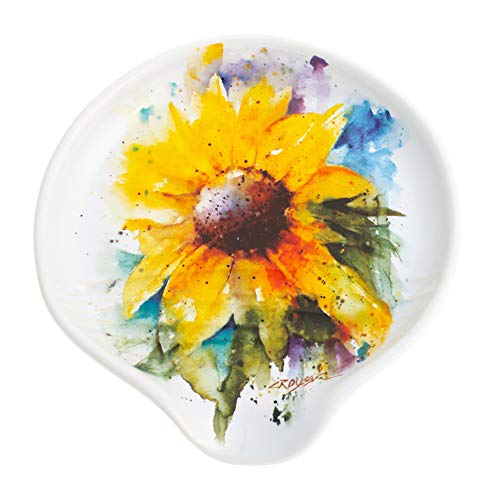 Demdaco Sunflower Watercolor Yellow On White 5 X 5 Glossy Stoneware Spoon Rest #TOP11