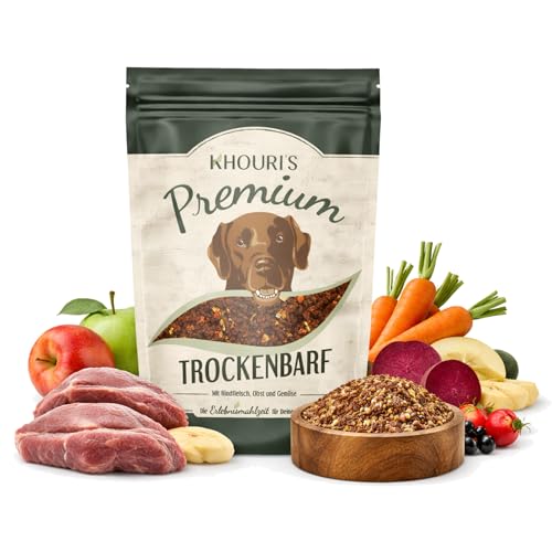 Khouris Premium Trockenbarf Hundefutter für Hunde mit Rindfleisch Obst und Gemüse Getreidefrei 80% Fleischanteil 800 g Alternative zu Trockenfutter