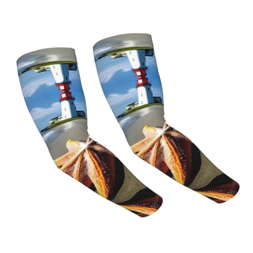 Starfish Lighthouse Beach Adult Cooling Sleeves - Elasticity Ice Silk Sun Protection Arm Sleeve for Outdoors, Sports Running, Cycling
