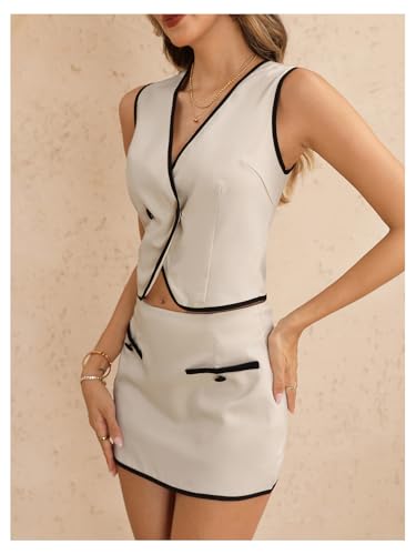 Women's 2 Piece Work Office Outfit Double Breasted Cropped Blazer Vest and Bodycon Mini Skirt Set4