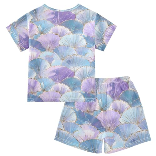 Seashell Pattern Pajama Set, Short Sleeve Cotton Sleepwear Nightwear2