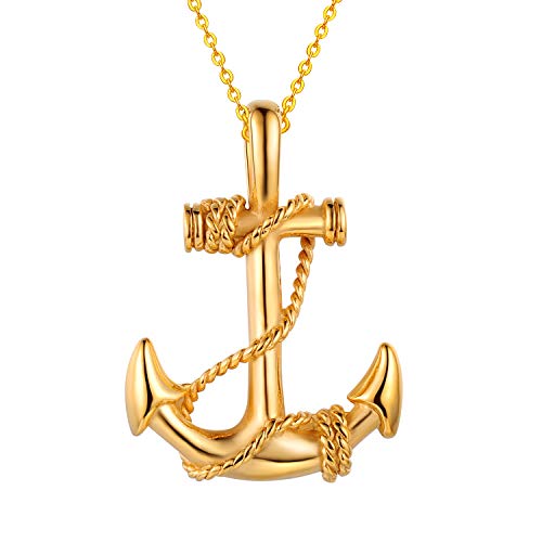 Feilok Pendentif en acier inoxydable - Chaîne d'ancre - Pendentif nautique - Chaîne polishe pirate des Caraïbes - Collier de voile pour homme, 50 cm, Acier...