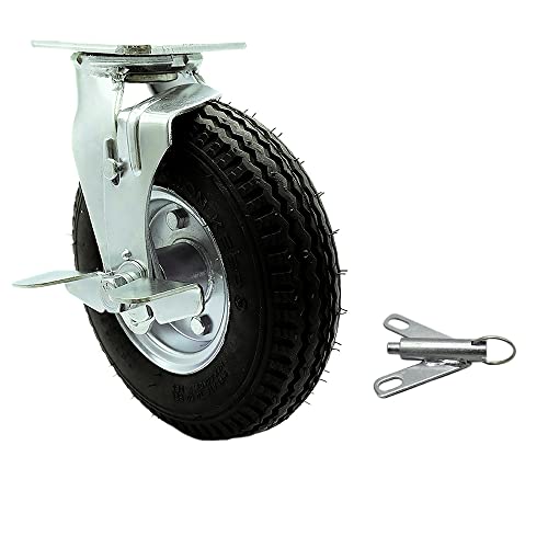 8" Pneumatic Swivel Caster With Brake And Bolt On Swivel Lock - Black Rubber Wheel - 300 Lbs. Capacity - Service Caster Brand #TOP15