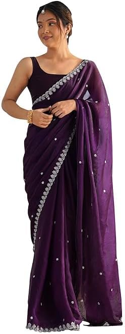 Global Women's Paper Silk Embroidered Saree With Unstitched Blouse Piece