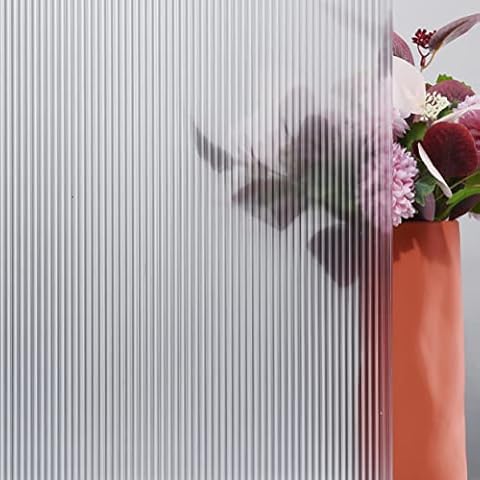 FEOMOS Frosted Reeded Glass Film, Window Privacy Film, Decorative Window Decals, 3D Glass Stickers for Window Door Cabinet Non Adhesive 17.3 x 118 inches Cover