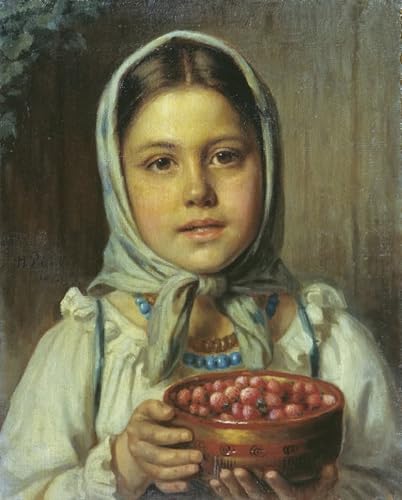Tableau Toile Affiches d'Art la fille aux fraises Nikolai Rachkov 60x90cm