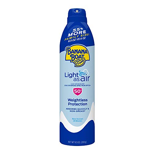 Banana Boat Light As Air Sunscreen Spray SPF 50, 9.5oz, Lightweight Sunscreen, Spray On Sunscreen, Body Sunscreen Spray, Non-Greasy Sunscreen, Oxybenzone Free Sunscreen, Family Size Sunscreen, 9.5oz