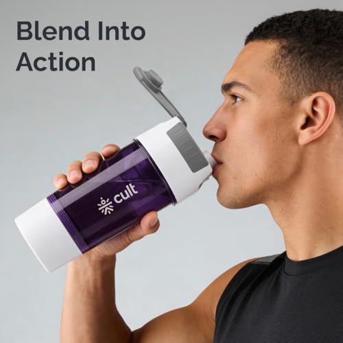 Image of CULT Gym Shaker Pro 500ml - Cyclone Blender Shaker Bottle for Protein Shake | 100% Leakproof Workout Water Sipper for Men & Women | Durable Fitness Supplement Bottle (Purple)