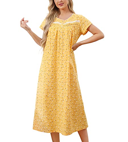 IZZY + TOBY Cotton Nightgowns for Women Long Lightweight Short Sleeves Ladies Soft Nightdress Pajamas
