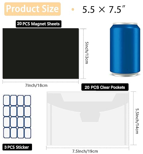 Image of 40 Pcs Die Storage Pockets and Magnet, 0.5mm Thickness Magnetic Sheets for Die Storage, 5.5 x 7.5 Inch Craft Die Storage Envelopes