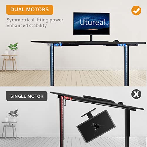 Utureal 71" Electirc Standing Desk, Wing Shaped Dual Motor Adjustable Height Desk, Motorized L Shape Stand Up Gaming Desk, Large Sit Stand Computer Desk For Home Office, Black Table Top And Frame #TOP4