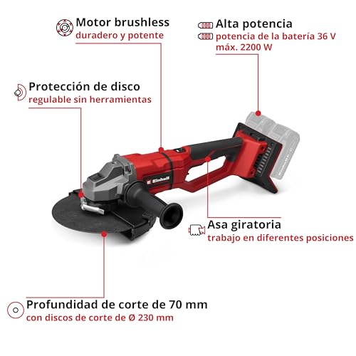 Amoladora angular Einhell TP-AG 36/230-22 con motor brushless de 36V para cortes de 70mm 4