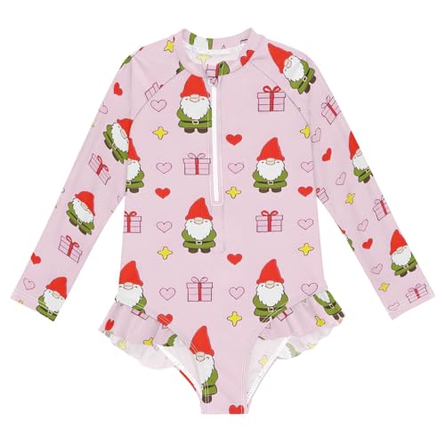 ALAZA Swimsuit for Girls Long Sleeve Rashguard Bathing Suit Gnomes Star Quick Dry 4T