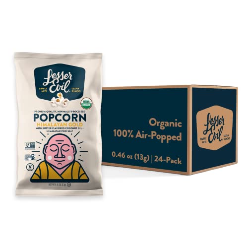Lesserevil Himalayan Gold Salt Organic Popcorn, Premium Quality, Minimally Processed, No Vegetable Oil, 0.46 Oz, Pack Of 24 #TOP6