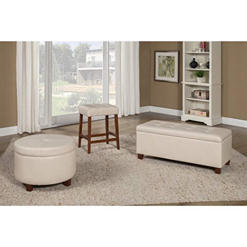 Homepop Round Leatherette Storage Ottoman With Lid, Ivory #TOP2