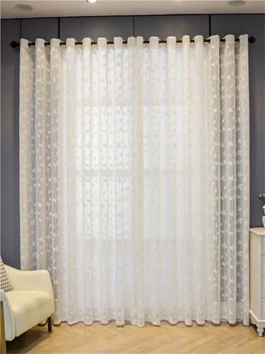 Rideau dentelle transparent beige de protection solaire pour salon - 6