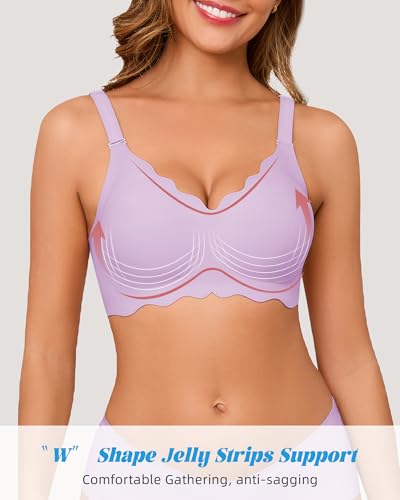 Image of Seamless Jelly Bras for Women No Underwire Push Up Bra Full Coverage V-Neck Wirefree Bralettes Soft T-Shirt Bra