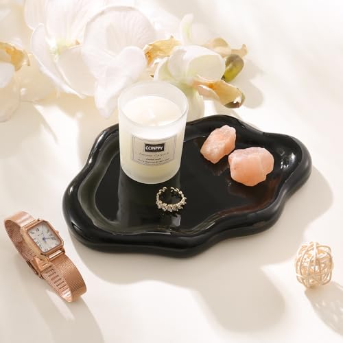 Image of CCINPPY Ceramic Jewelry Tray Trinket Dish, Decorative Cloud Vanity Key Tray for Women, Ring Holder Dish, Cute Jewelry Plate Bowl Room Decor Aesthetic, Black, Large