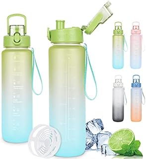 AOHAN Water Bottle 1l, Drinks Bottle Leak Proof, Water Bottle with Time Markings and Filter, Motivational Sports Water Bottle BPA Free for Running ,cycling, Gym, School & Office