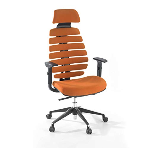 ofiprix | Silla Spine | Silla de Oficina Ergonómica | Silla Escritorio | Respaldo ergonómico | Espuma Inyectada | Brazos Ajustables | Reposacabezas | Alta Gama | Tejido Naranja