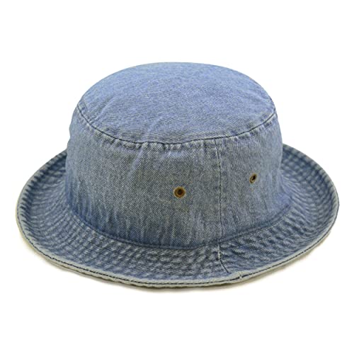 The Hat Depot 300N Unisex 100% Cotton Packable Summer Travel Bucket Beach Sun Hat (S/M, 2. Blue Denim) #TOP2
