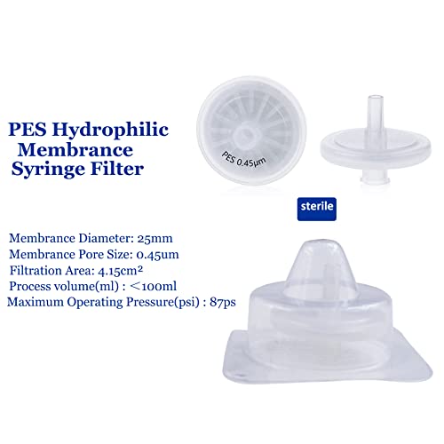 Image of Sterile Syringe Filter PES Hydrophilic Filtration 0.45 um Pore Size, 25 mm Membrane Diameter Sterile PES Membrane Individually Packed 20 /pk by Labfil