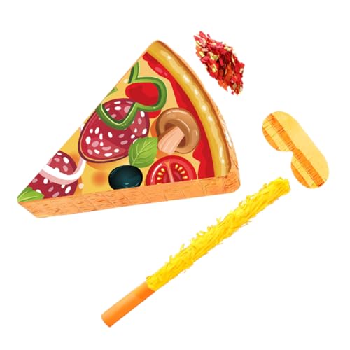 QUMIIRITY Fetta Di Pizza Piñata Di Decorazioni Per Feste Con Benda Bastoncini Coriandoli e Di Riempimento Per Compleanni Tema Cibo e Giochi Cinco De Mayo
