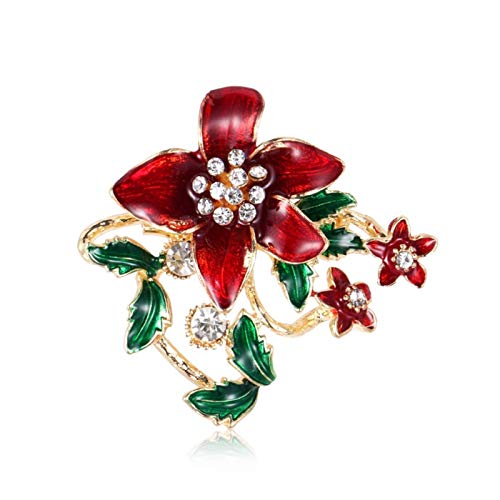 Broche fleur rouge en métal accessoire mode et bijou tendance pour femmes