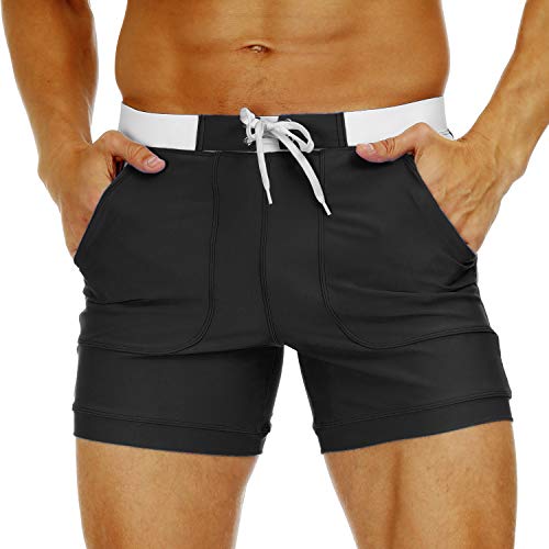 Magcomsen Swim Trunks Men Black With Pockets Beach Shorts Men Swim Shorts Quick Dry Surfing Shorts Board Shorts Beach Underwear For Men #TOP1