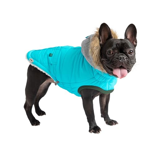 GF Pet Dog Parka Jacket Winter Sailor Warm Coat for Dogs Fleece Lined Vegan Fur Hooded Bodywarmer - Aqua - Medium - Image 3