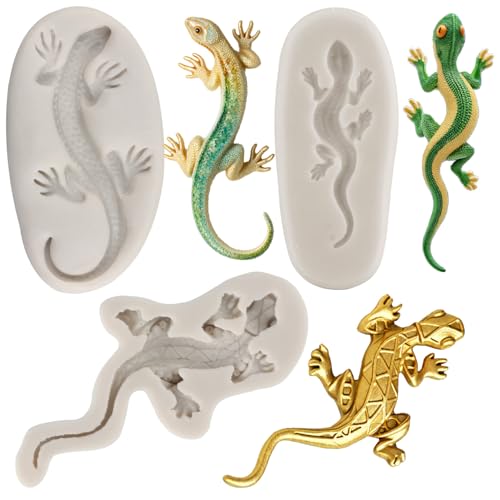 MYPRACS Moldes de silicona de lagarto para decoración de pasteles, pasta de goma, decoración de cupcakes, caramelo, chocolate, arcilla polimérica, juego de 3