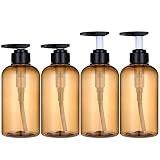 Plastic Shampoo Bottles with Pump, 10 oz 4-Pack Refillable Shampoo and Conditioner Dispenser Contain