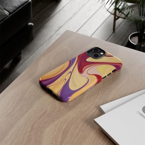 Coque iPhone 14 Plus rigide brillante au motif abstrait jaune et bordeaux - 4