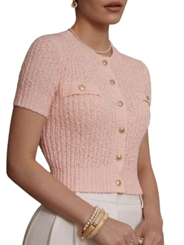 Women’s Summer Short Sleeve Cropped Knit Cardigan Trendy Casual Light Slim Button Down Sweater Top Work Travel Shirts