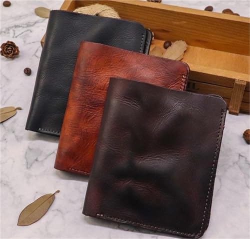 Fashion Wallet with Multiple Card Slots, Vegetable Tanned Leather Wallet, Wrinkled Retro Vertical Mini Wallet(Black)3