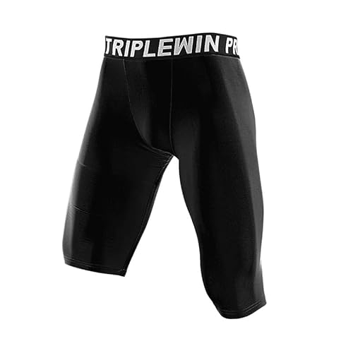 Dermonem Men’s Knee-Length Pants,Breeches Compressions, Long Tight Pants for Basketball Sports, Pant Athletic Base Underwear Layer,Workout Fintness Pant for Man Black