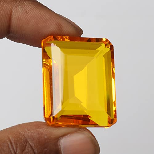 GEMHUB Brazilian Shiny Yellow Citrine Approx 90-100 Ct. Fine Emerald Cut Loose Gemstone BQ-283