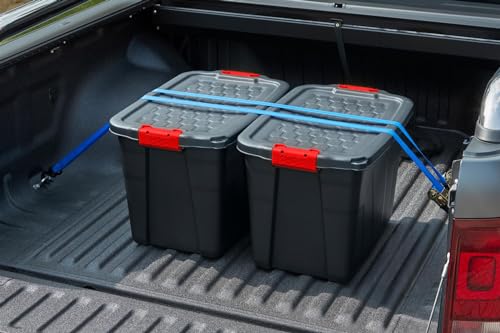 Heavy Duty Large Storage Box with Lid, 145L, Lockable, Indoor/Outdoor, Wheeled, Black with Red Handles – Image 6