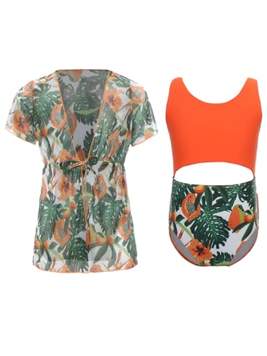 Girls Swim Cover Up Sets Sun Protective Bath Kimono with One Piece Bikini Bathing suits