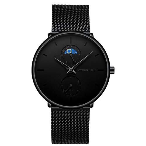 Reloj para Hombre Negro Clásico Minimalista Cuarzo Analógico Relojes de Pulsera Impermeable Casual Moda Cover