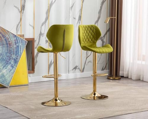 Image of Dream Furnishing - Set of 2 Bar /Kitchen Chairs 360 Degree Rotatable Swivel Elegant Classy & Comfortable Chair with Golden Base and Velvet Fabric (2 Chairs) (Green Velvet)
