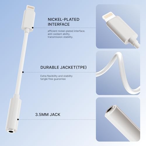 Image of Basesailor Lightning to 3.5mm Headphone Adapter | Lightning to AUX Audio Jack Converter Compatible with iPhone | Hi-Fi Sound Quality | Durable Metal Design by AILKIN