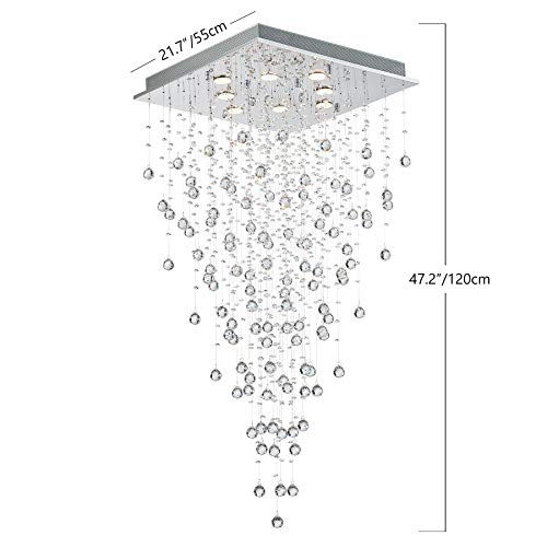 BESTIER Modern Crystal Raindrop Chandelier Lighting Flush Mount LED Ceiling Light Fixture Pendant Lamp for Dining Room Bathroom Bedroom Livingroom 8 GU10 LED Bulbs Required Width 55 cm Height 120 cm